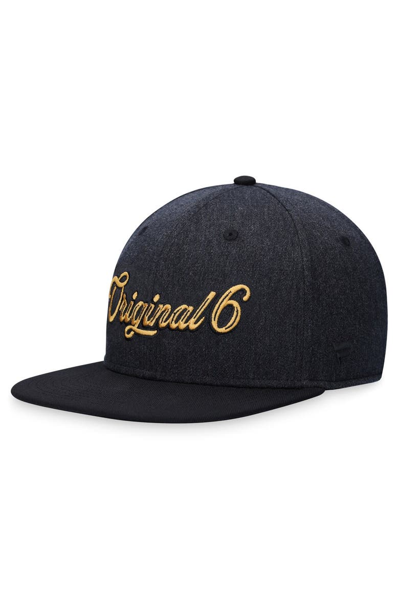 Men's Fanatics Branded  Heather Black NHL Original 6 Script Snapback Hat, Main, color, Heather Black
