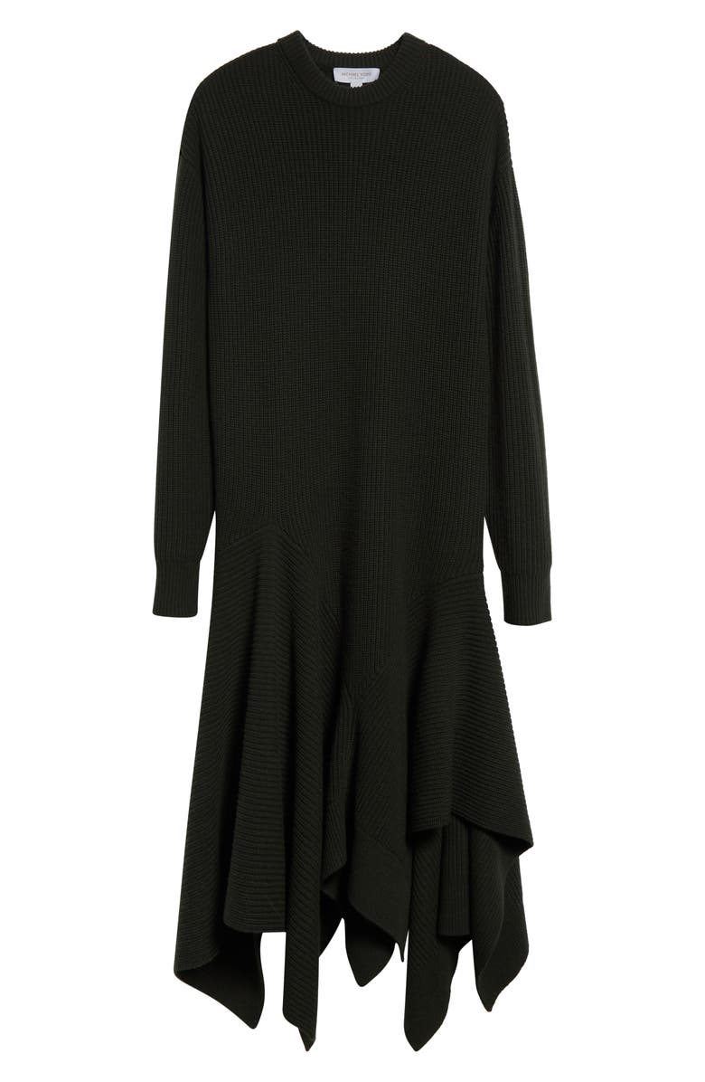 Michael Kors Collection Handkerchief Hem Long Sleeve Cashmere Rib Sweater Dress, Alternate, color, Bottle