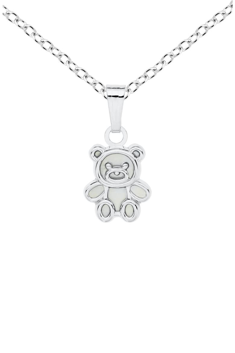 Sterling Silver & Mother-of-Pearl Teddy Bear Pendant Necklace, Main, color, SILVER