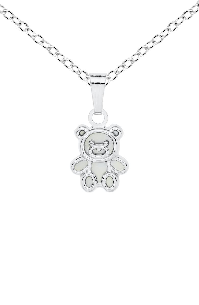 Mignonette Sterling Silver & Mother-of-Pearl Teddy Bear Pendant Necklace, Main, color, Silver
