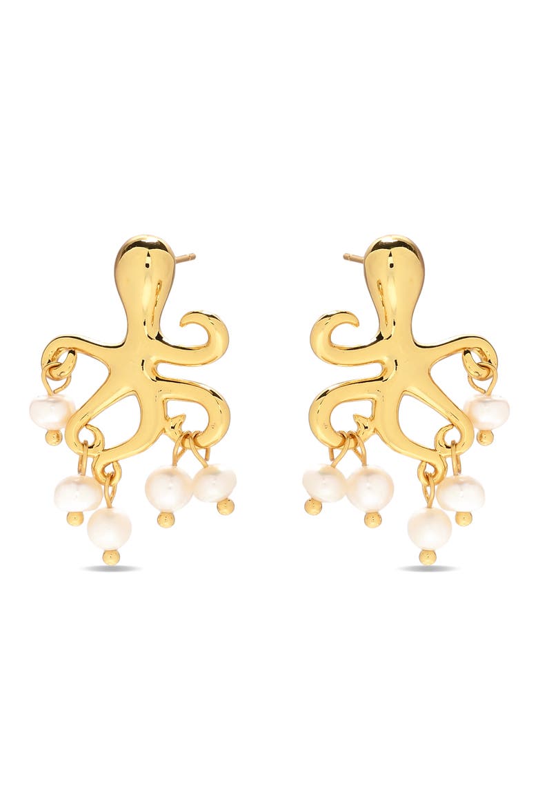 Under the Sea Octopus Imitation Pearl Dangle Earrings, Alternate, color, GOLD