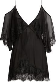 LoveShackFancy Selune Lace Cold Shoulder Silk Minidress