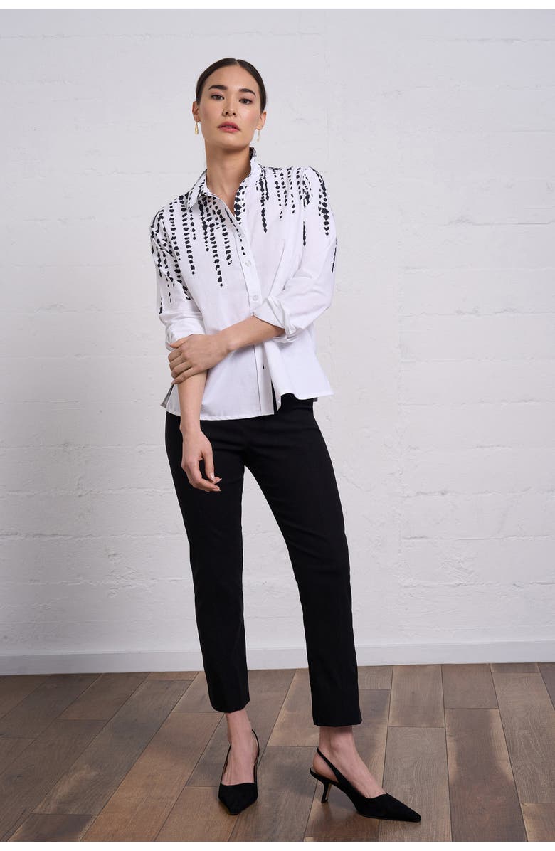 Franne Golde Cascading Dot Print Cotton Shirt, Alternate, color, White