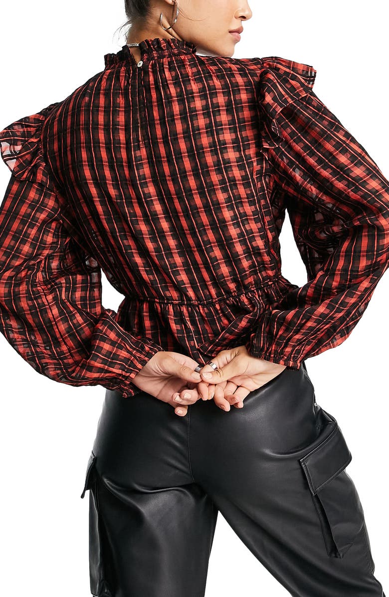 Topshop Check Frill Blouse, Alternate, color, 