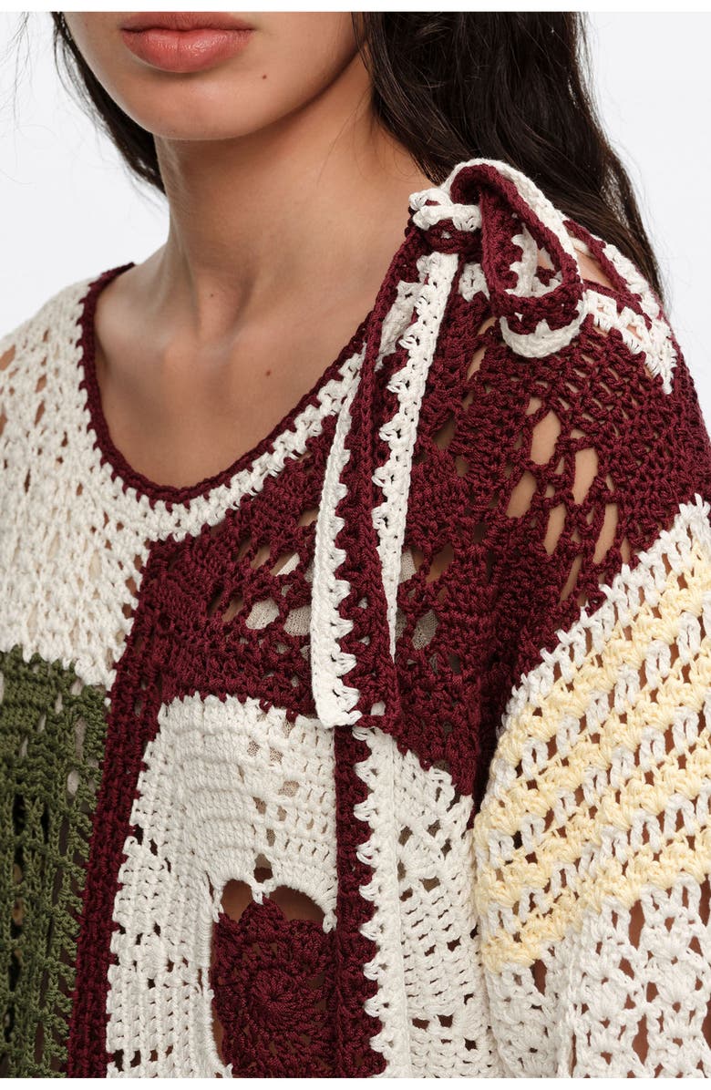 Bimba y Lola Straight Multicolored Crochet Sweater, Alternate, color, Dark Green