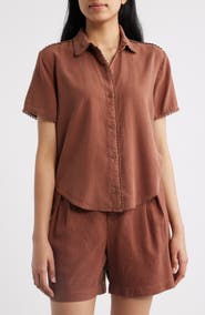 Cloth & Stone Picot Trim Short Sleeve Button-Up Shirt