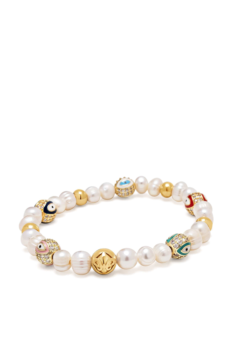 Evil Eye Pearl Bracelet, Alternate, color, White
