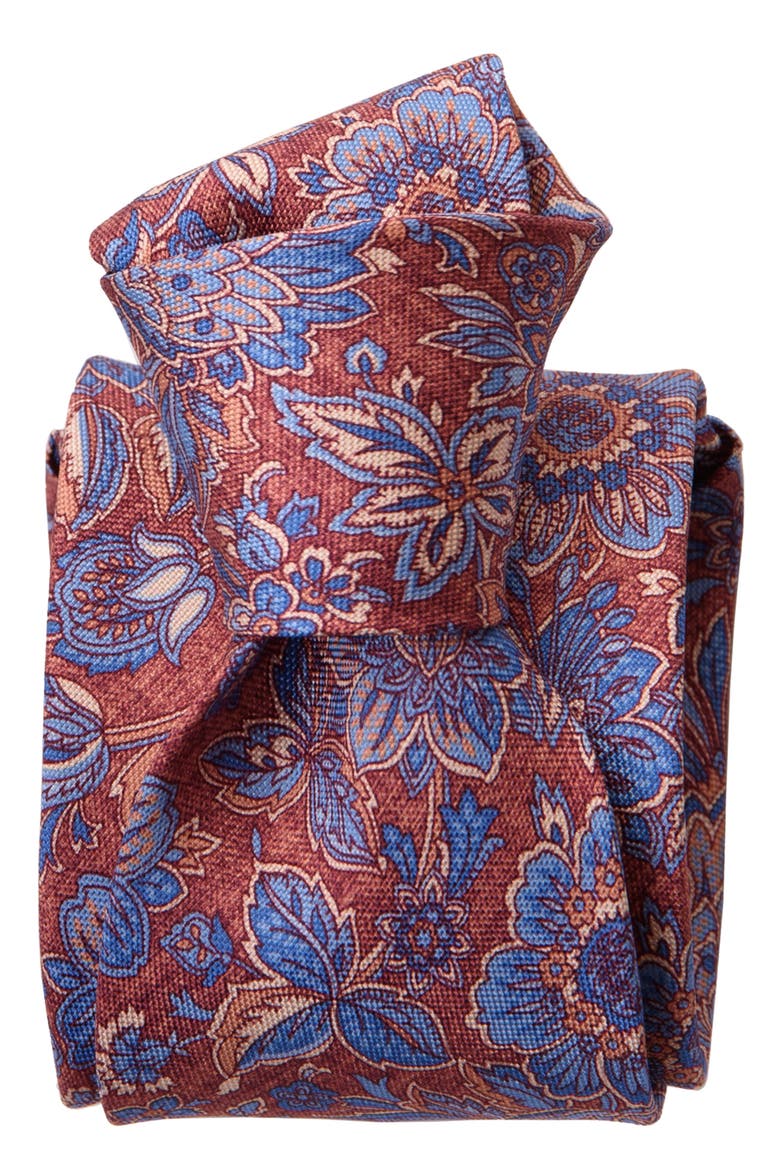 Catania - Printed Silk Tie for Men, Alternate, color, Blue and Brick Red