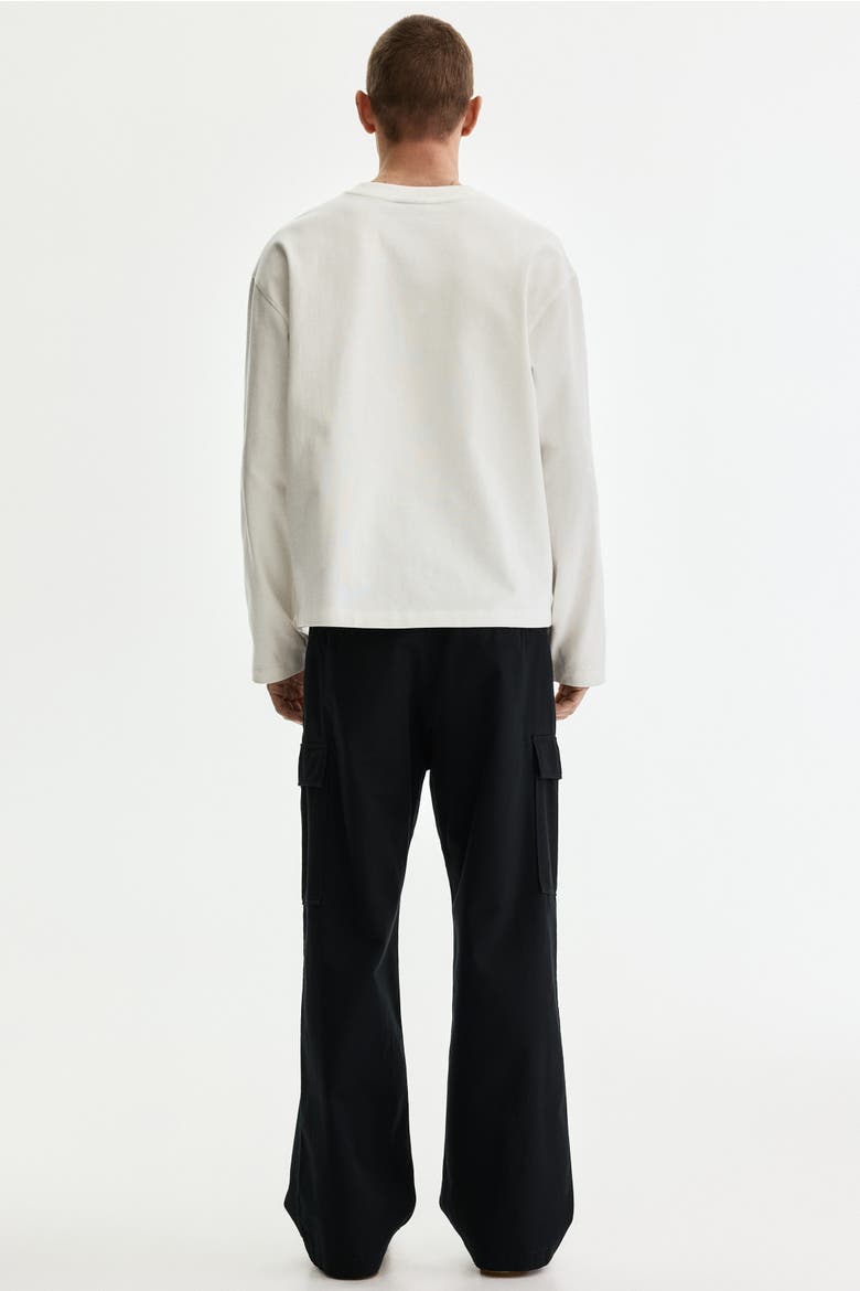 Relaxed Fit Cotton Cargo Trousers, Alternate, color, Black
