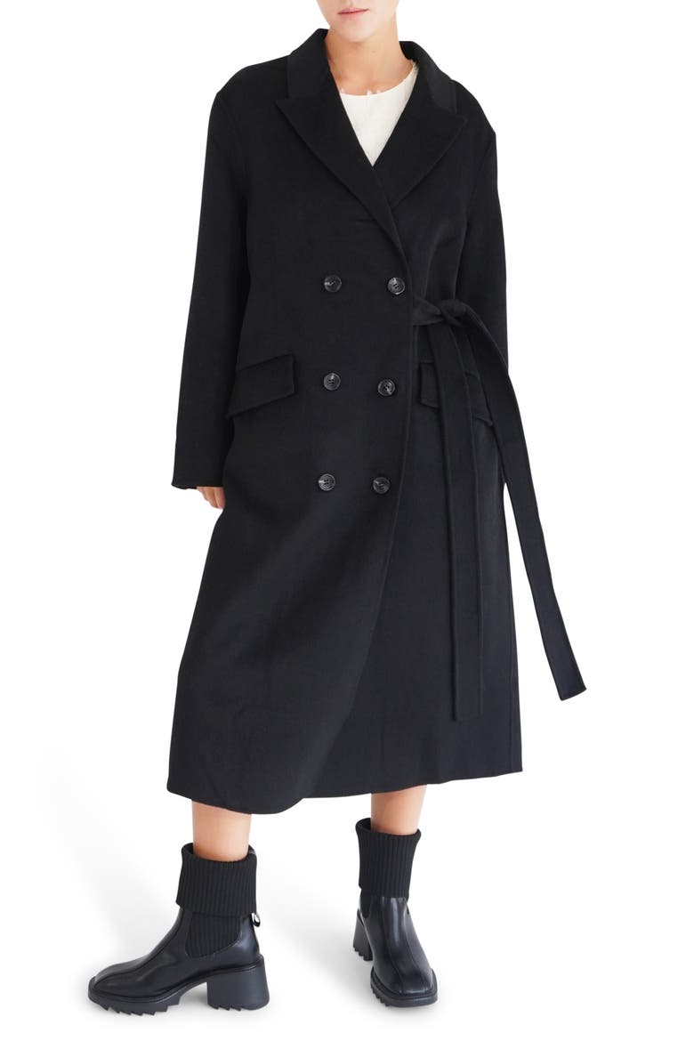 Right There Side Tie Wool Blend Coat, Main, color, BLACK