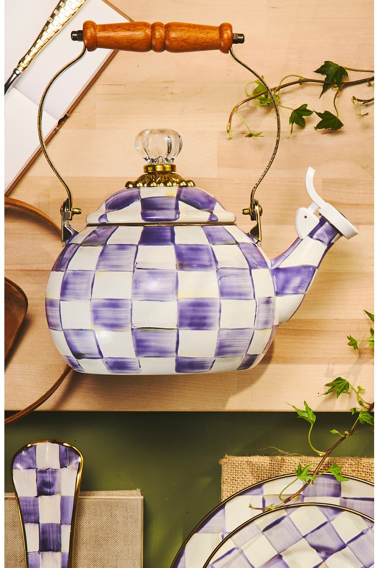 Violet Check Whistling Tea Kettle, Alternate, color, VIOLET