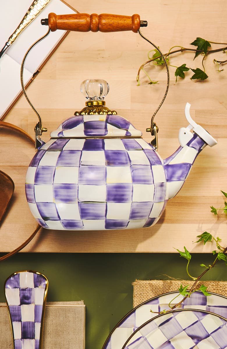 MACKENZIE CHILDS Violet Check Whistling Tea Kettle, Alternate, color, Violet