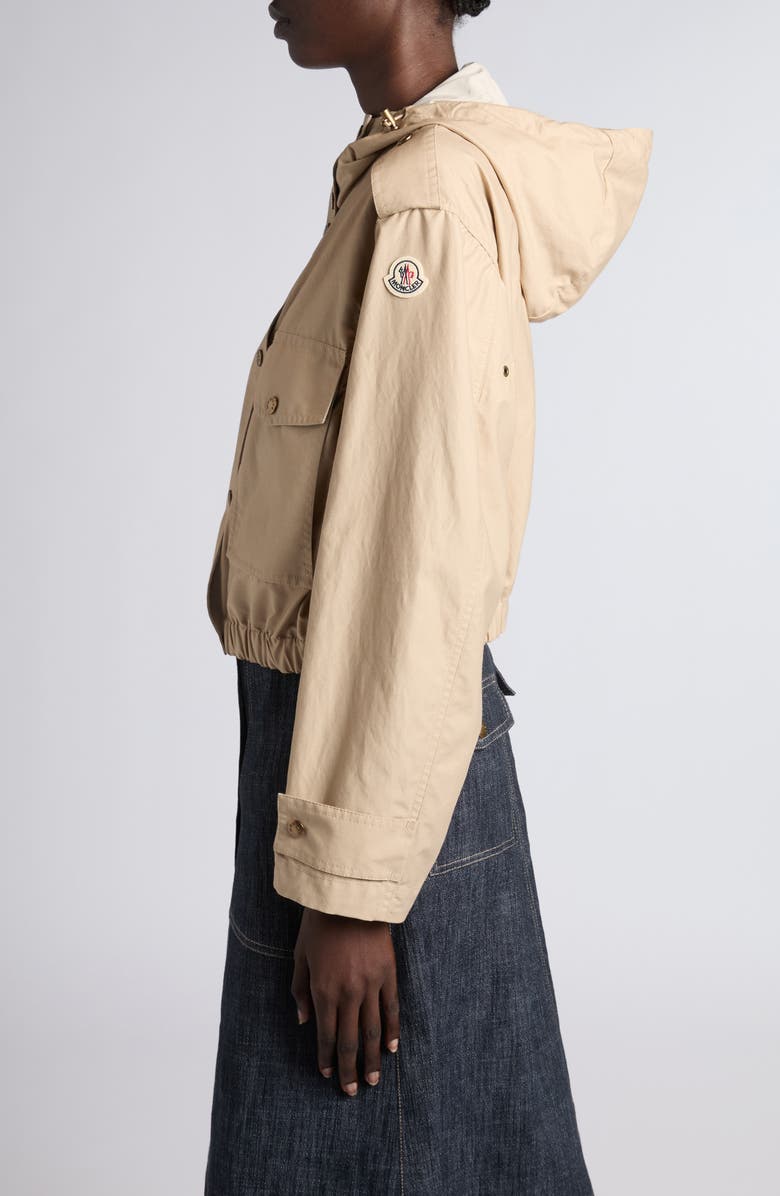 Moncler Carex Hooded Cotton Blend Poplin Jacket, Alternate, color, Beige