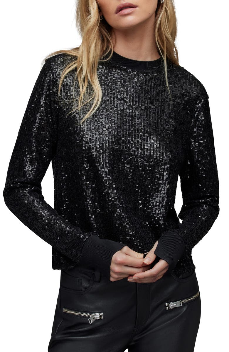 AllSaints Juela Long Sleeve Sequin Top, Main, color, 