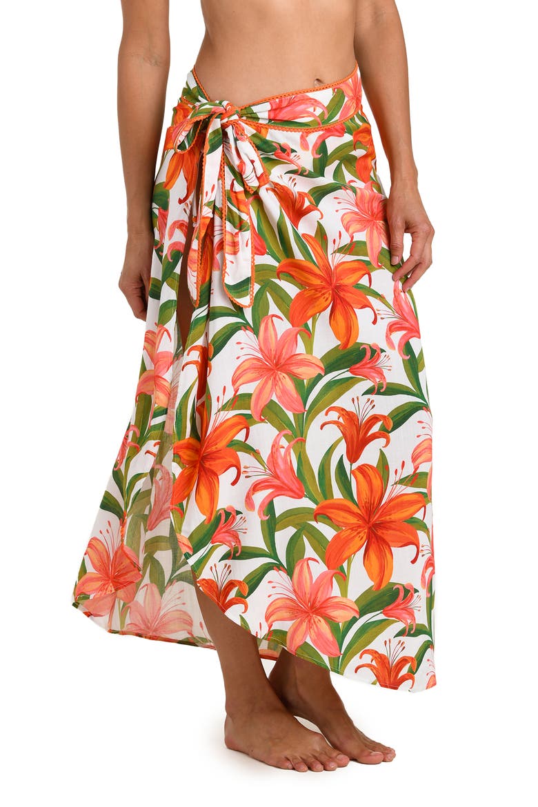 Jungle Blossoms Rickrack Trim Cover-Up Wrap Skirt, Alternate, color, IVORY MULTI