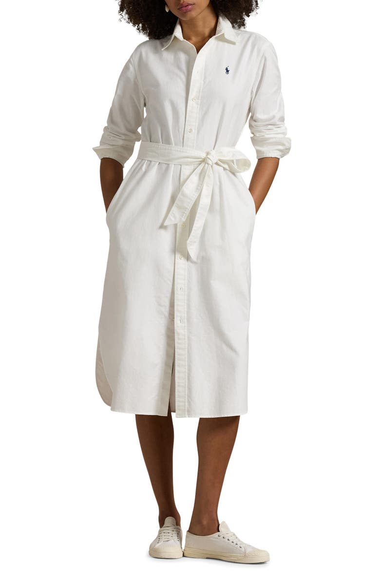 Polo Ralph Lauren Belted Long Sleeve Cotton Oxford Shirtdress, Main, color, 