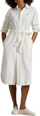 Polo Ralph Lauren Belted Long Sleeve Cotton Oxford Shirtdress