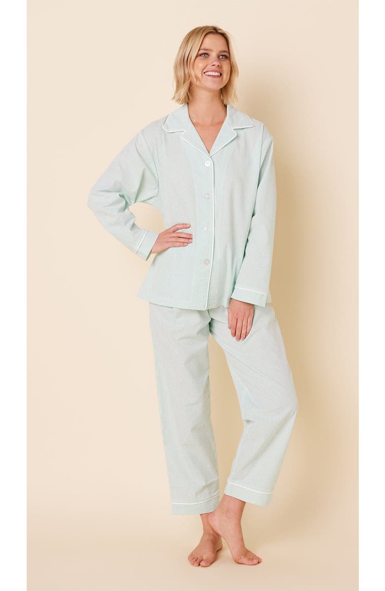 The Cat's Pajamas Cotton Seersucker Pajama Set, Main, color, Mint Stripe