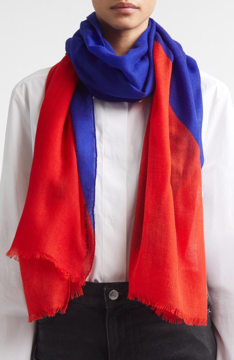 Akris High Plains Cashmere Fringe Scarf, Alternate, color, Vermillion-Lapis Blue