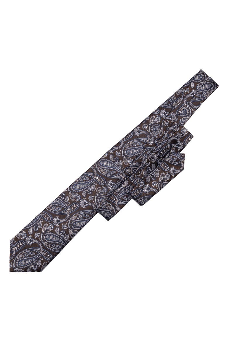 Palermo - Extra Long Silk Jacquard Tie for Men, Alternate, color, Brown