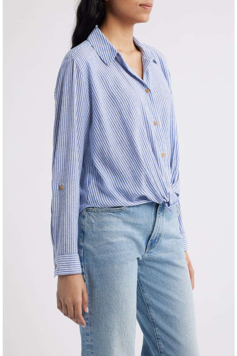 Vivica Stripe Twist Hem Button-Up Shirt, Alternate, color, OCEAN VEIL