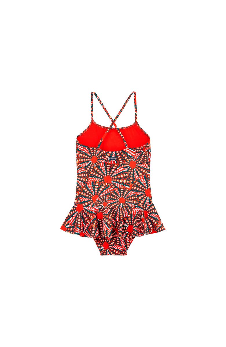 Vilebrequin Kids' Oursinades Jersey Skirted One-Piece Swimsuit, Alternate, color, Coquelicot