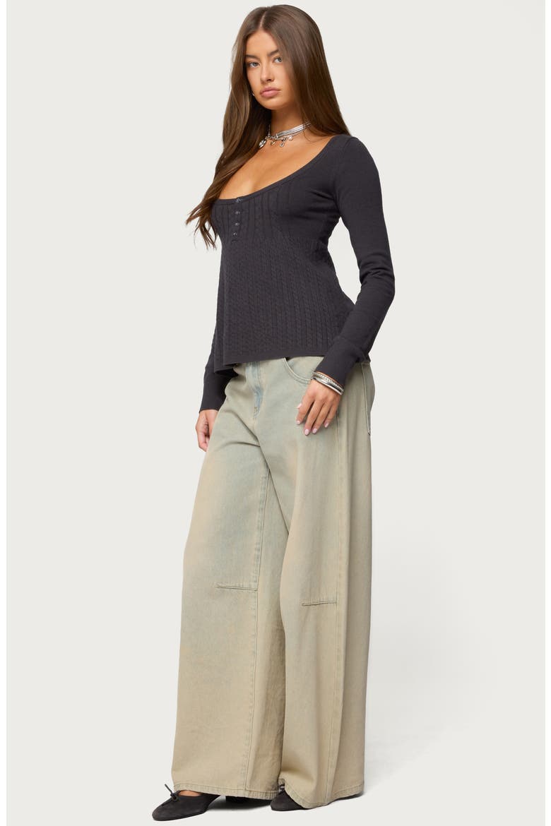 Jaylah Cable Stitch Long Sleeve Shirt, Alternate, color, DARK-GRAY