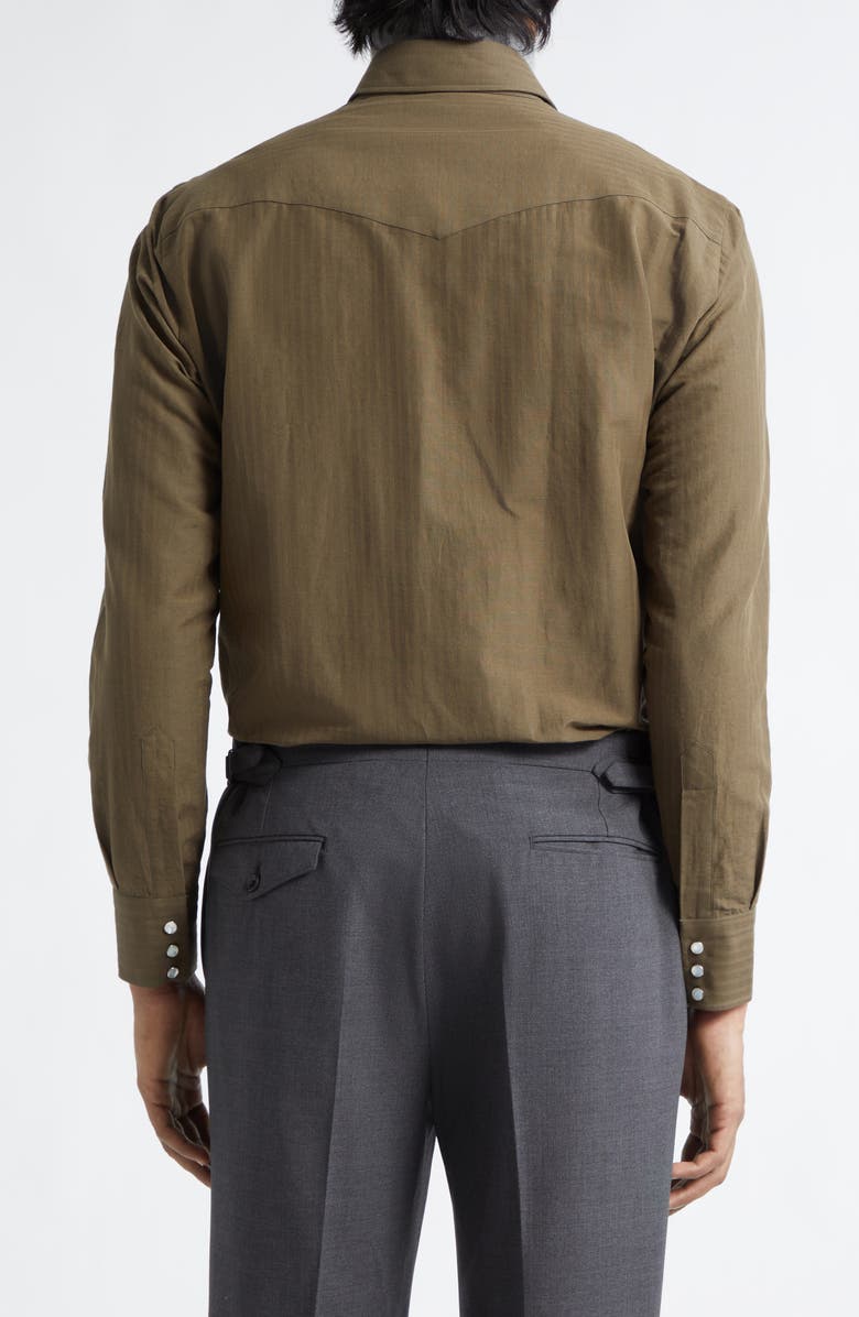 J. Mueser Cotton & Linen Snap-Up Western Shirt, Alternate, color, Olive