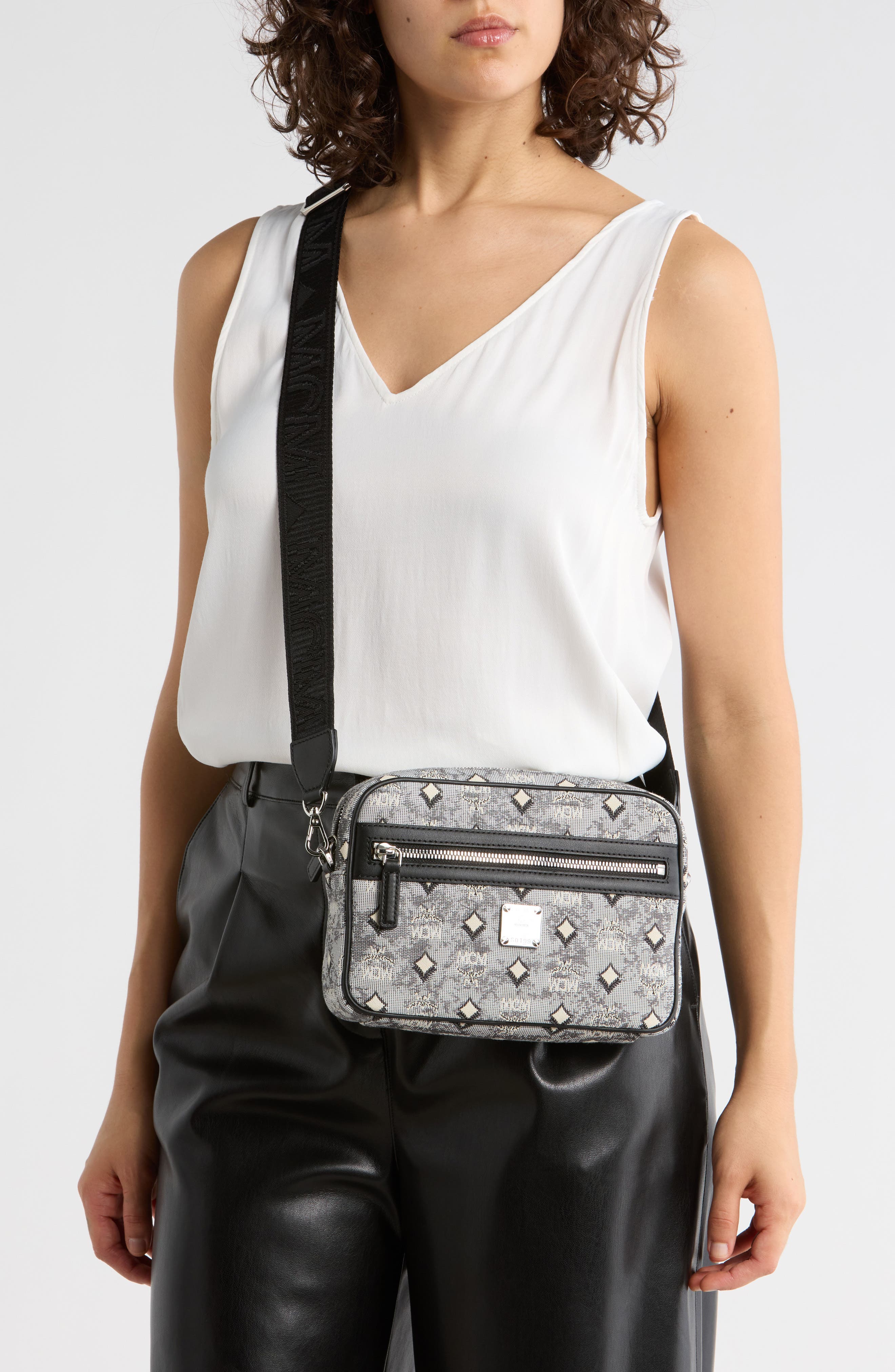 MCM Aren Messenger Bag, Alternate, color, Grey