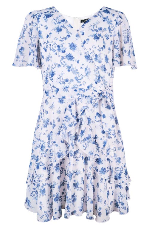 Zunie Kids' Flutter Sleeve Faux Wrap Party Dress