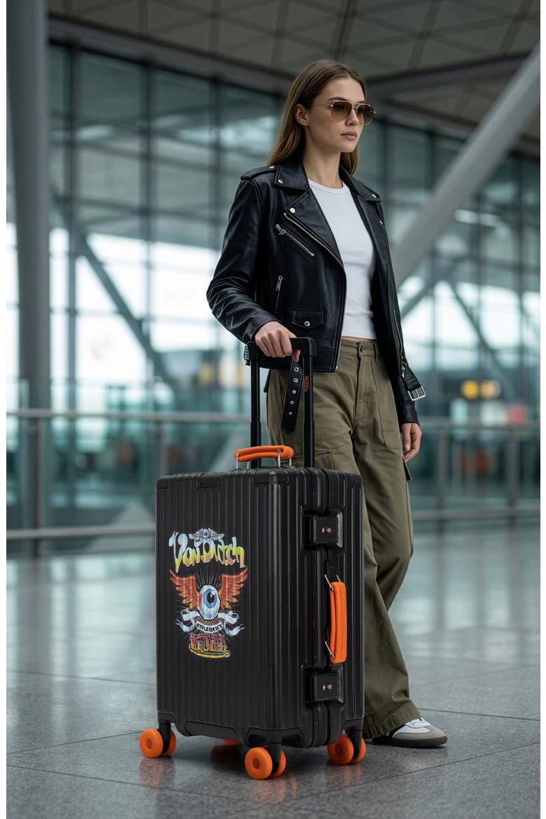 Cross Roads Polycarbonate Carry-on Suitcase with Aluminum Frame, Alternate, color, Black with Orange accents