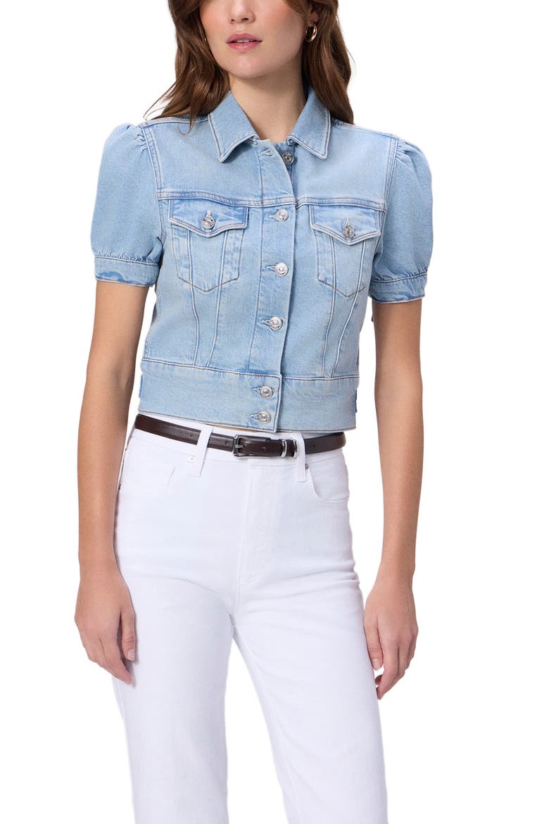 Kendra Short Sleeve Crop Denim Jacket, Main, color, GLIDE