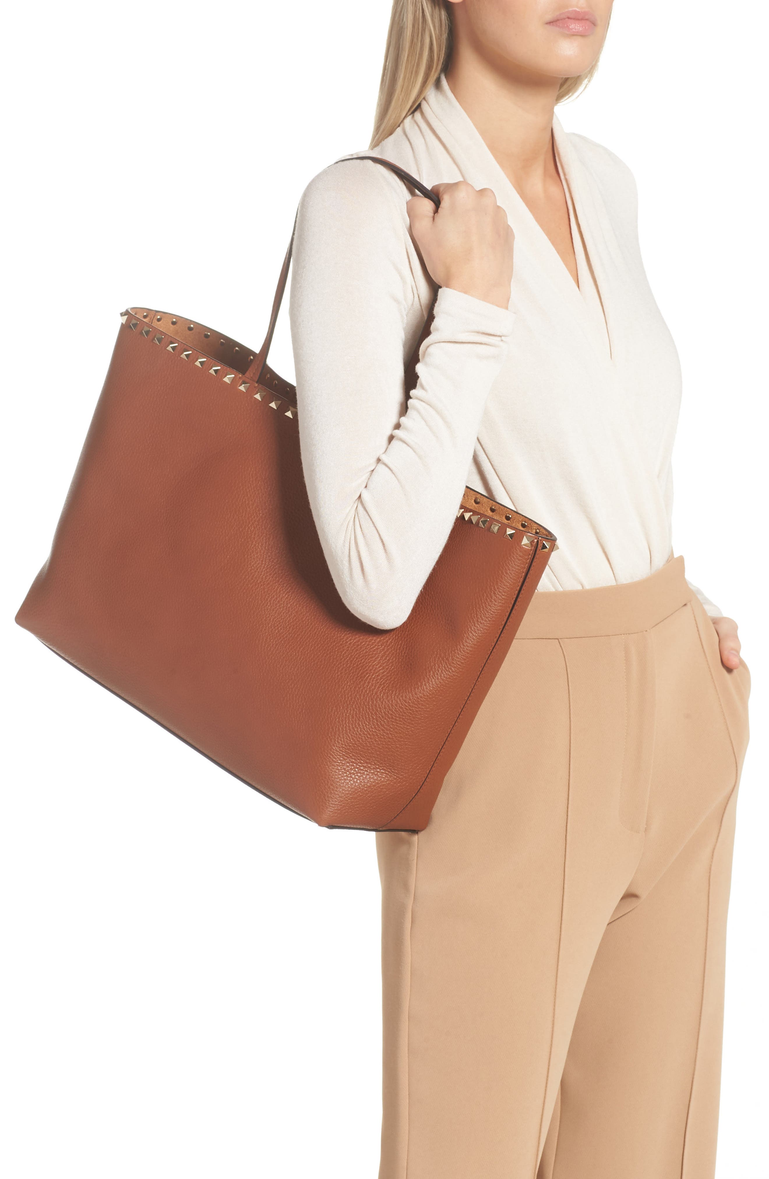 Rockstud Leather Tote, Alternate, color, SELLERIA ROCKSTUD