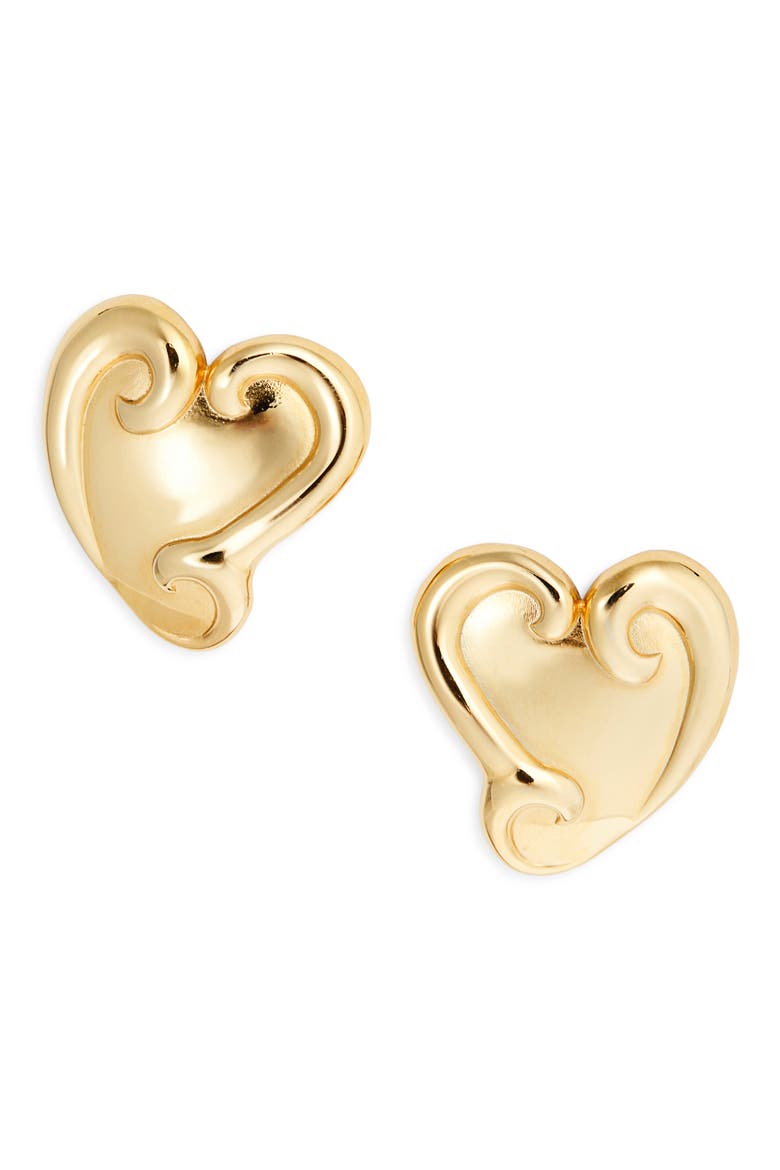 Small Swirl Heart Stud Earrings, Main, color, GOLD