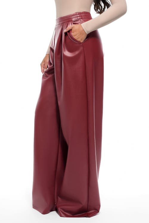 Popilush Faux Leather High Waisted Wide Leg Pants In Red