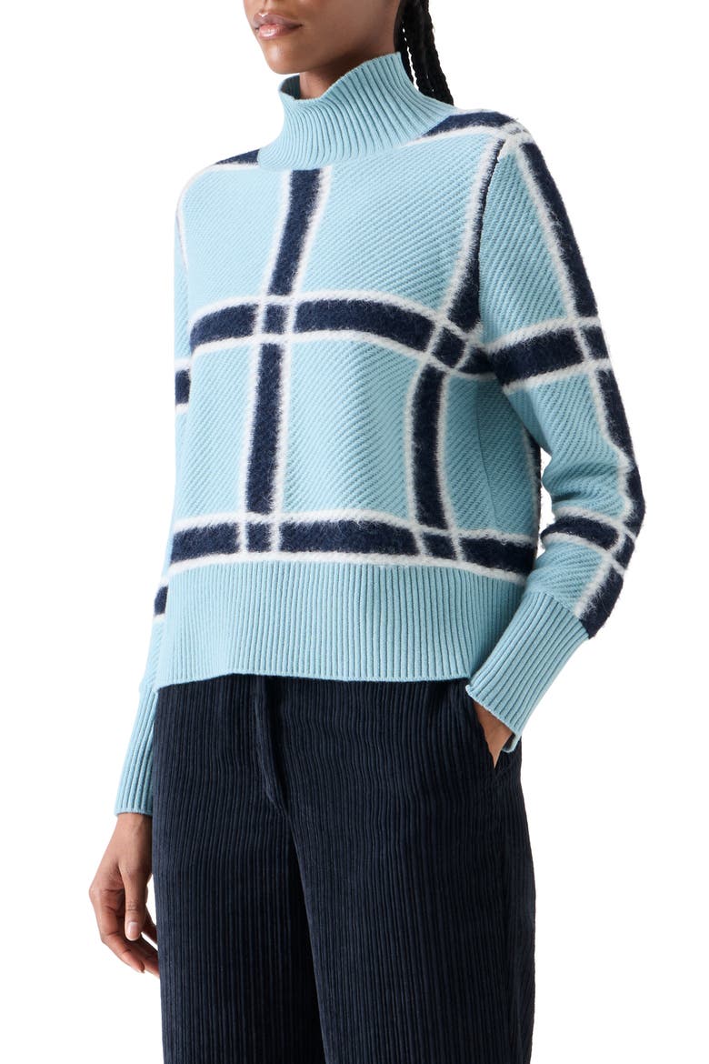 Intarsia Plaid Wool & Cashmere Sweater, Alternate, color, LIGHT BLUE-CREAM-NAVY