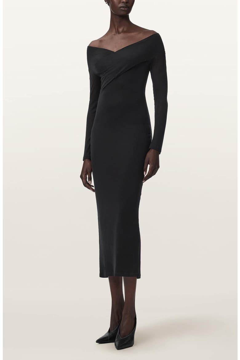 Delta Off the Shoulder Long Sleeve Jersey Midi Dress, Main, color, BLACK