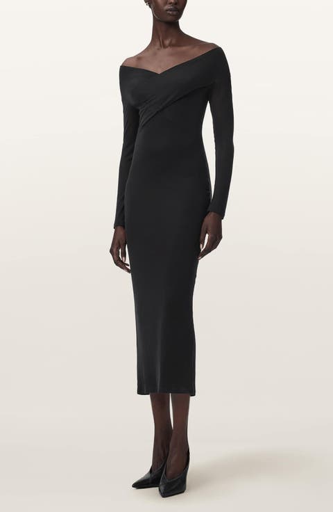 Delta Off the Shoulder Long Sleeve Jersey Midi Dress