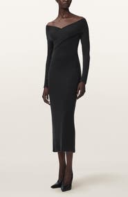 AllSaints Delta Off the Shoulder Long Sleeve Jersey Midi Dress