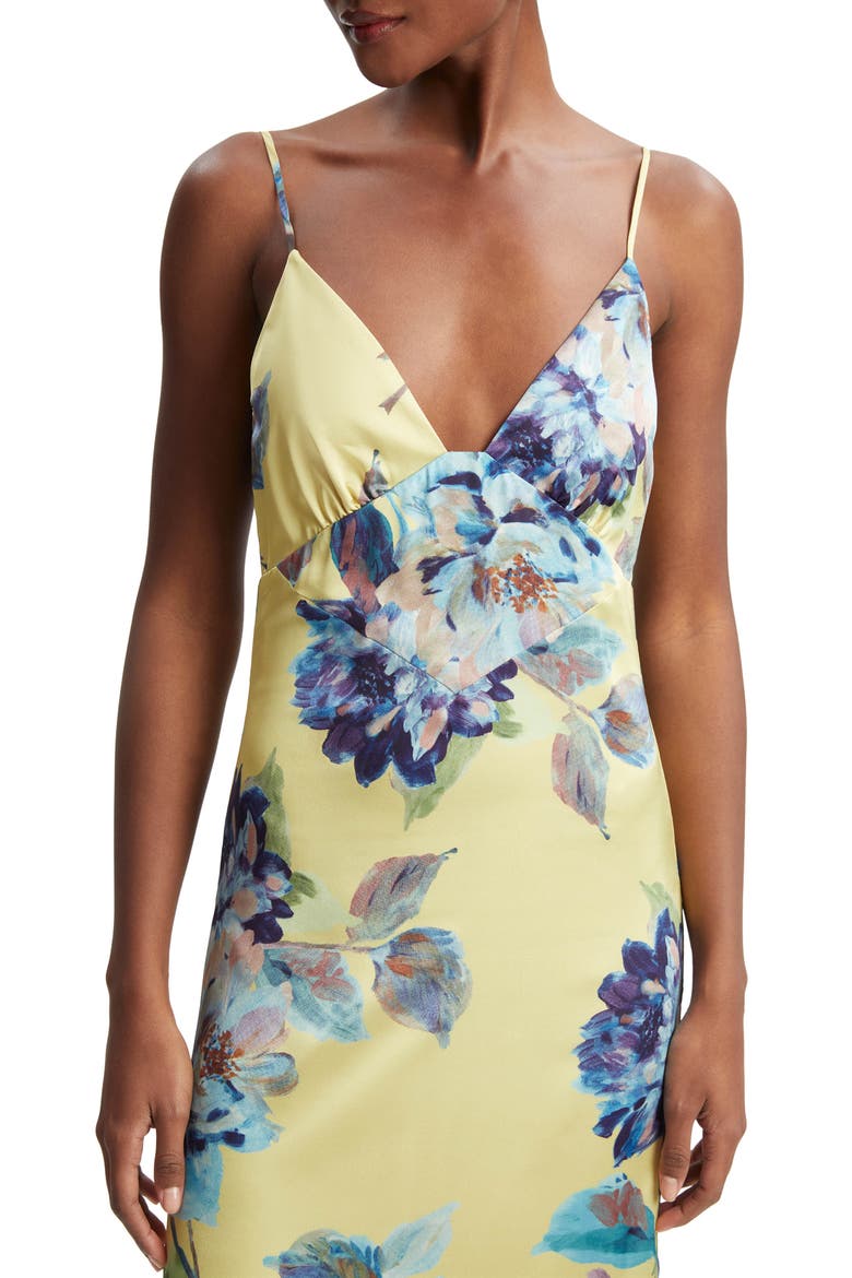Wintour Floral Print Satin Dress, Alternate, color, BOLD BLUE FLORAL