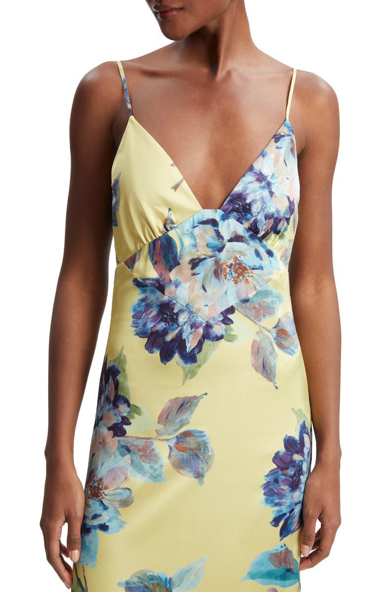 Bardot Wintour Floral Print Satin Dress, Alternate, color, Bold Blue Floral