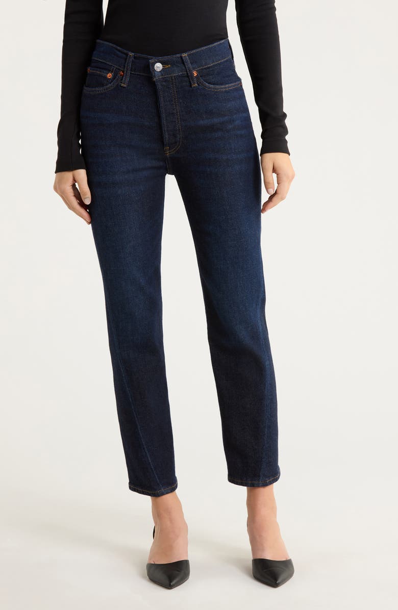 Re/Done Twisted Stove Pipe Jeans, Main, color, Dark Lady Blue