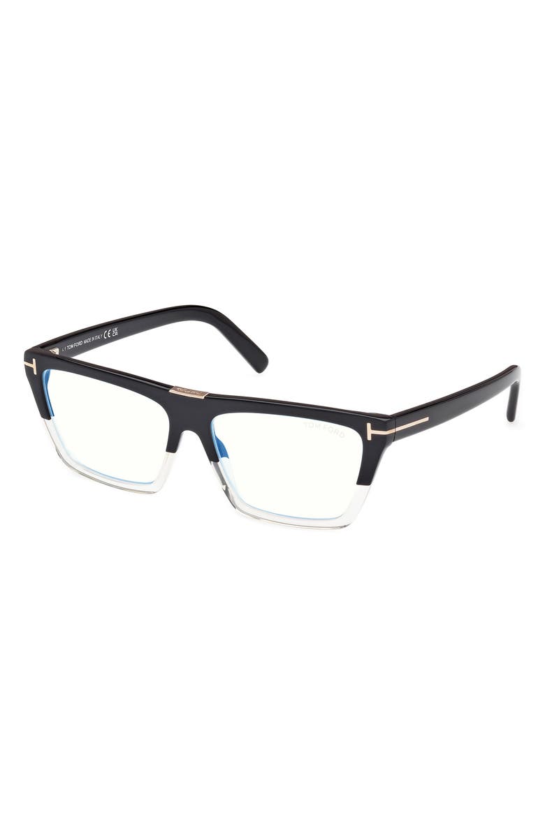 TOM FORD 57mm Square Blue Light Blocking Glasses, Alternate, color, Color Block Black / Crystal