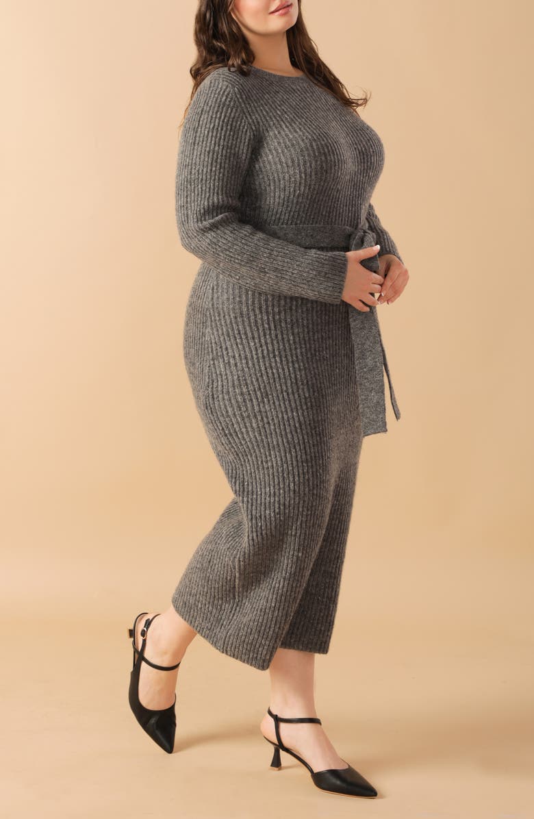 FLYING TOMATO Long Sleeve Midi Sweater Dress, Alternate, color, Heather Grey