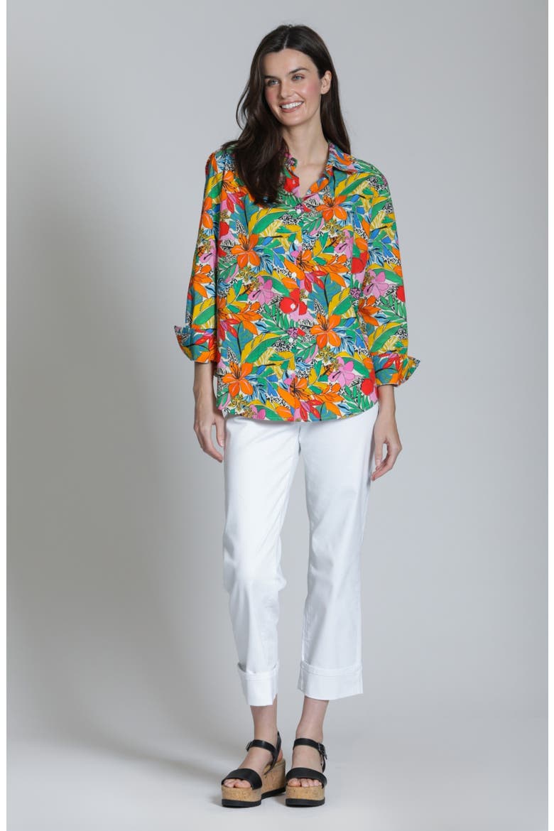 Print Cotton Button-Up Shirt, Alternate, color, PINKORANGE MULTI