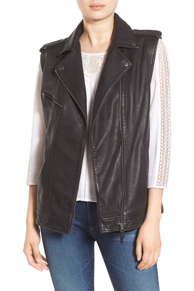 Treasure&Bond Relaxed Leather Moto Vest, Main, color, BLACK