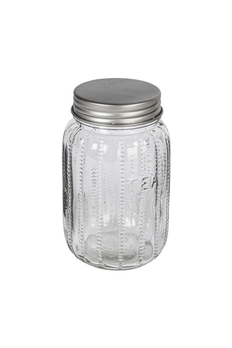 Embossed Glass Jar with Metal Lid "Tea", Clear, Main, color, Clear