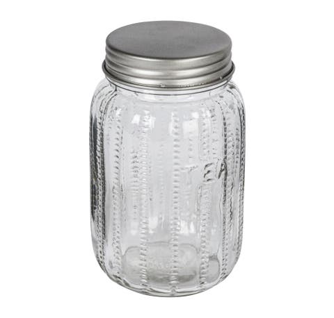 Embossed Glass Jar with Metal Lid "Tea", Clear