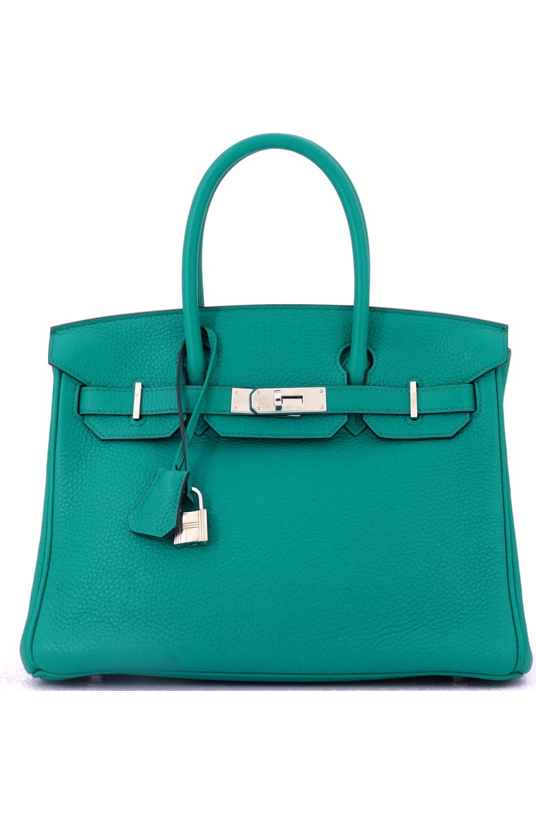 Pre-Owned Hermes Birkin Handbag Blue Clemence with Palladium Hardware 30, Main, color, Bleu Paon