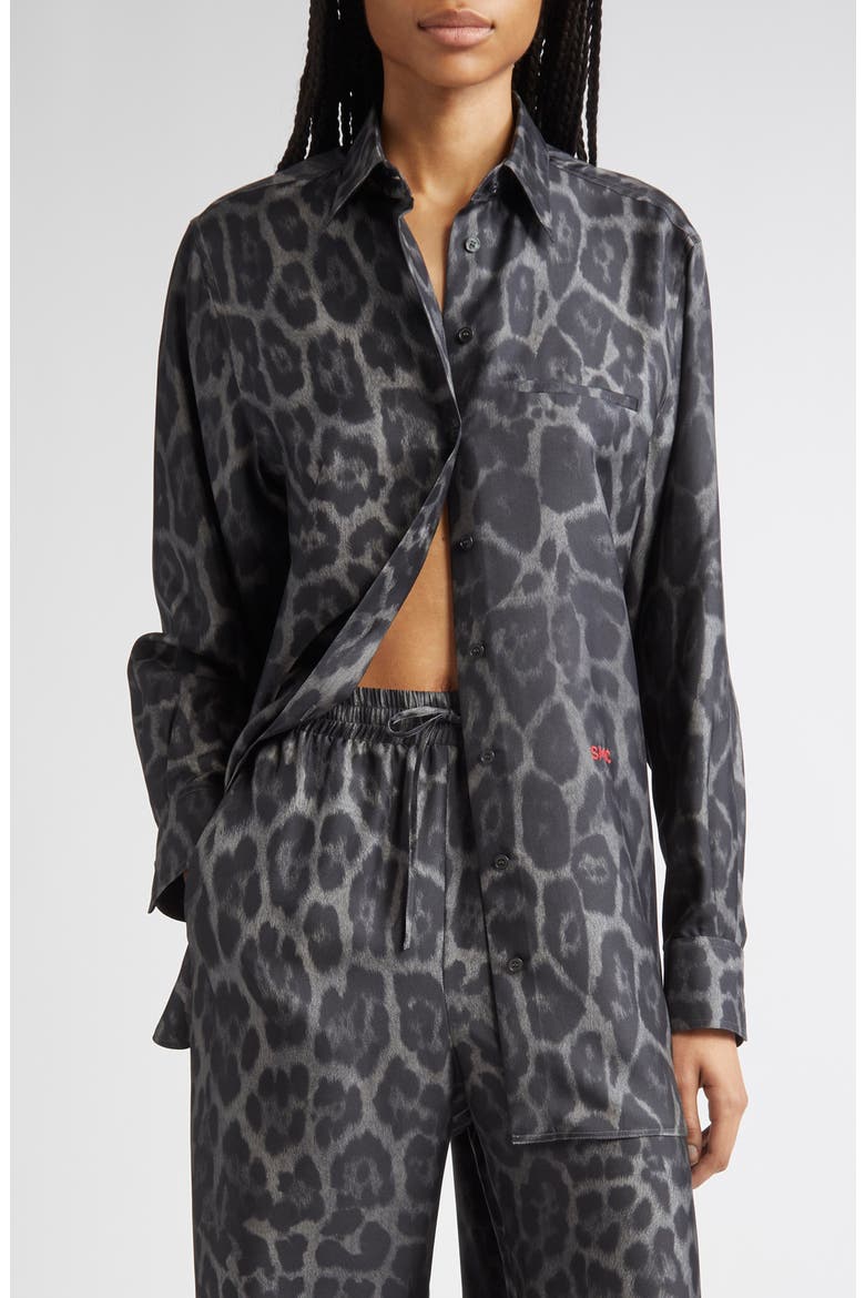 Leopard Print Silk Button-Up Shirt, Main, color, ASH GREY
